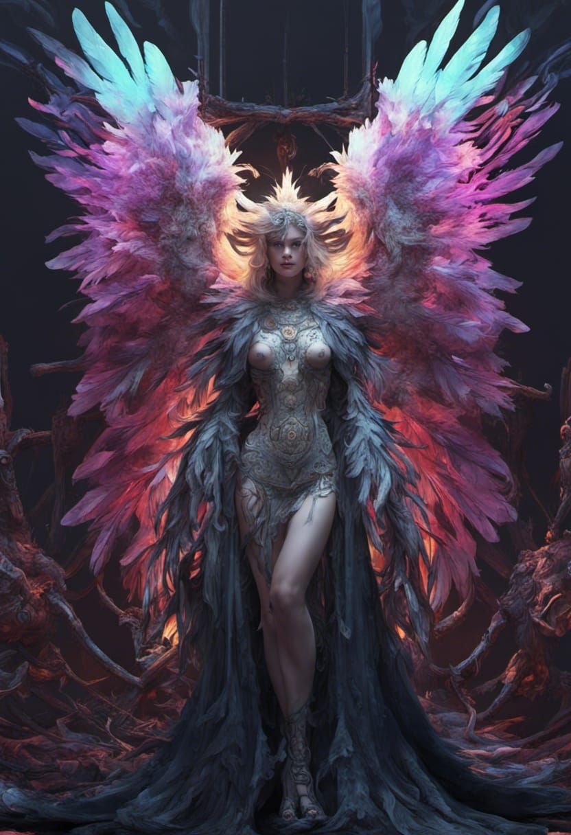 Cyber Angel in Jewel Tones and Fractal Feathers