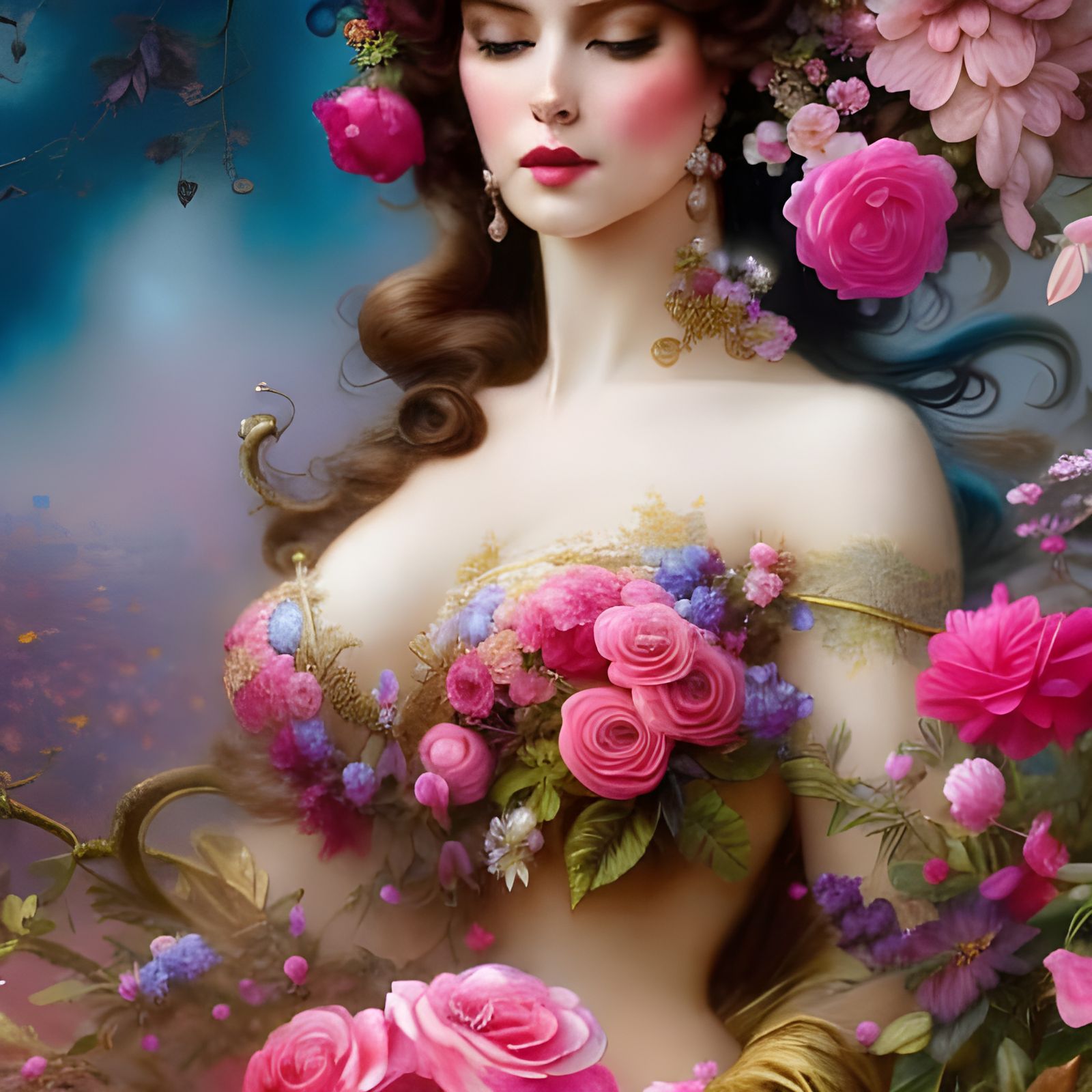 Princess Belle with Hearts and Flowers in Rococo Style