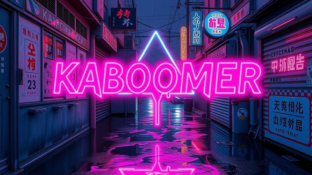 Vibrant Neon Graffiti of KABOOMER in Urban Alleyway