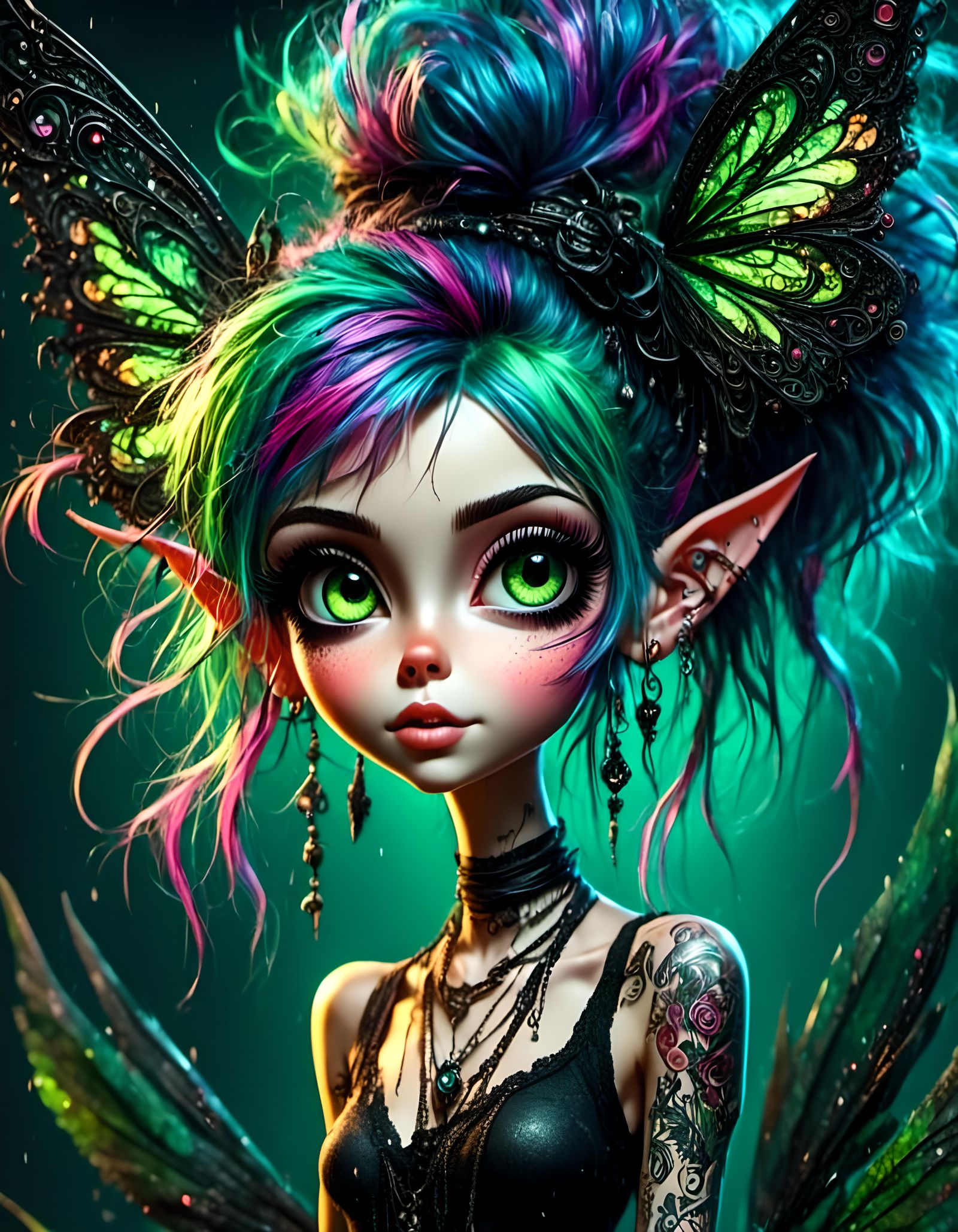 Punk Pixie Portrait with Tattoos and Wings