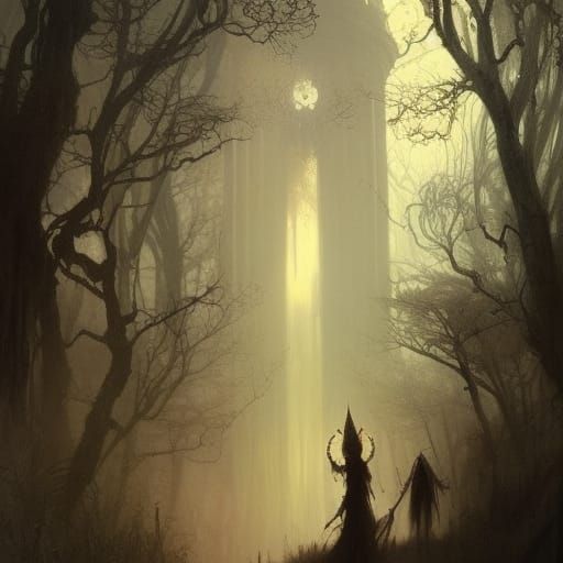 Witch in Spider Forest: Digital Illustration