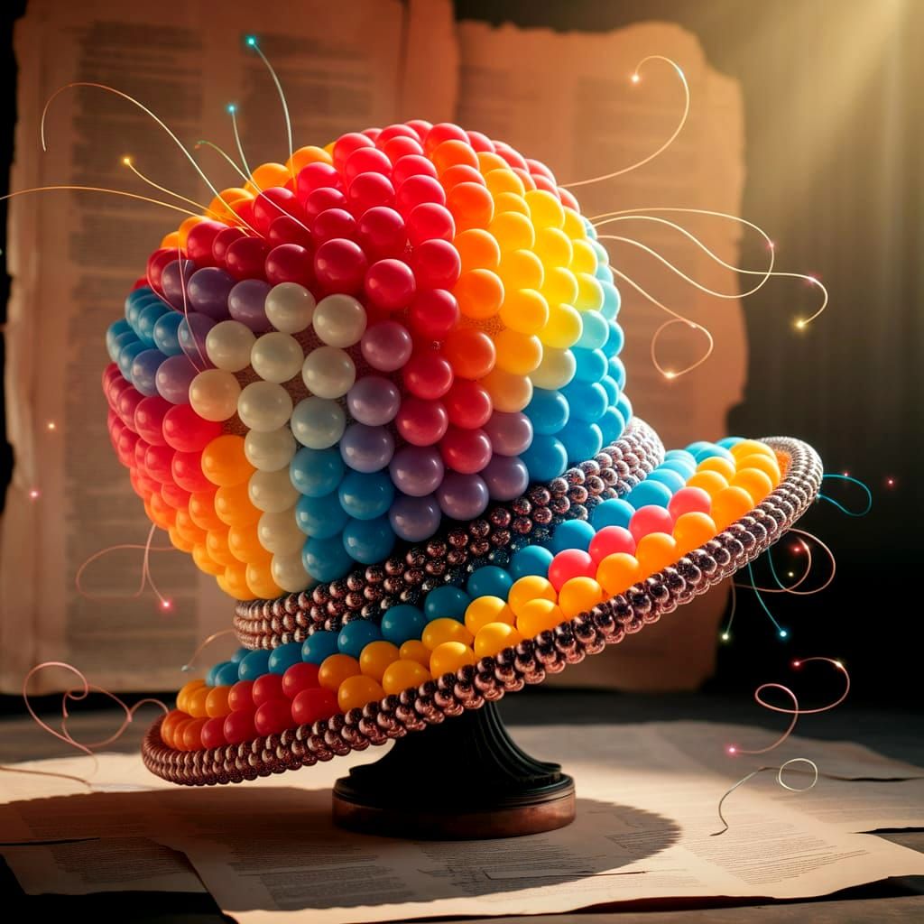 Whimsical Balloon Hat Crowned with Vibrant Hues