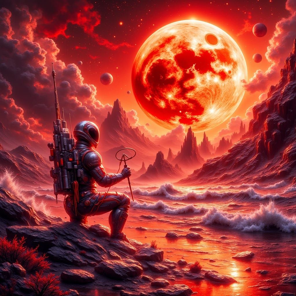 Artist Paints Mars Seascape in Futuristic Cyber Style