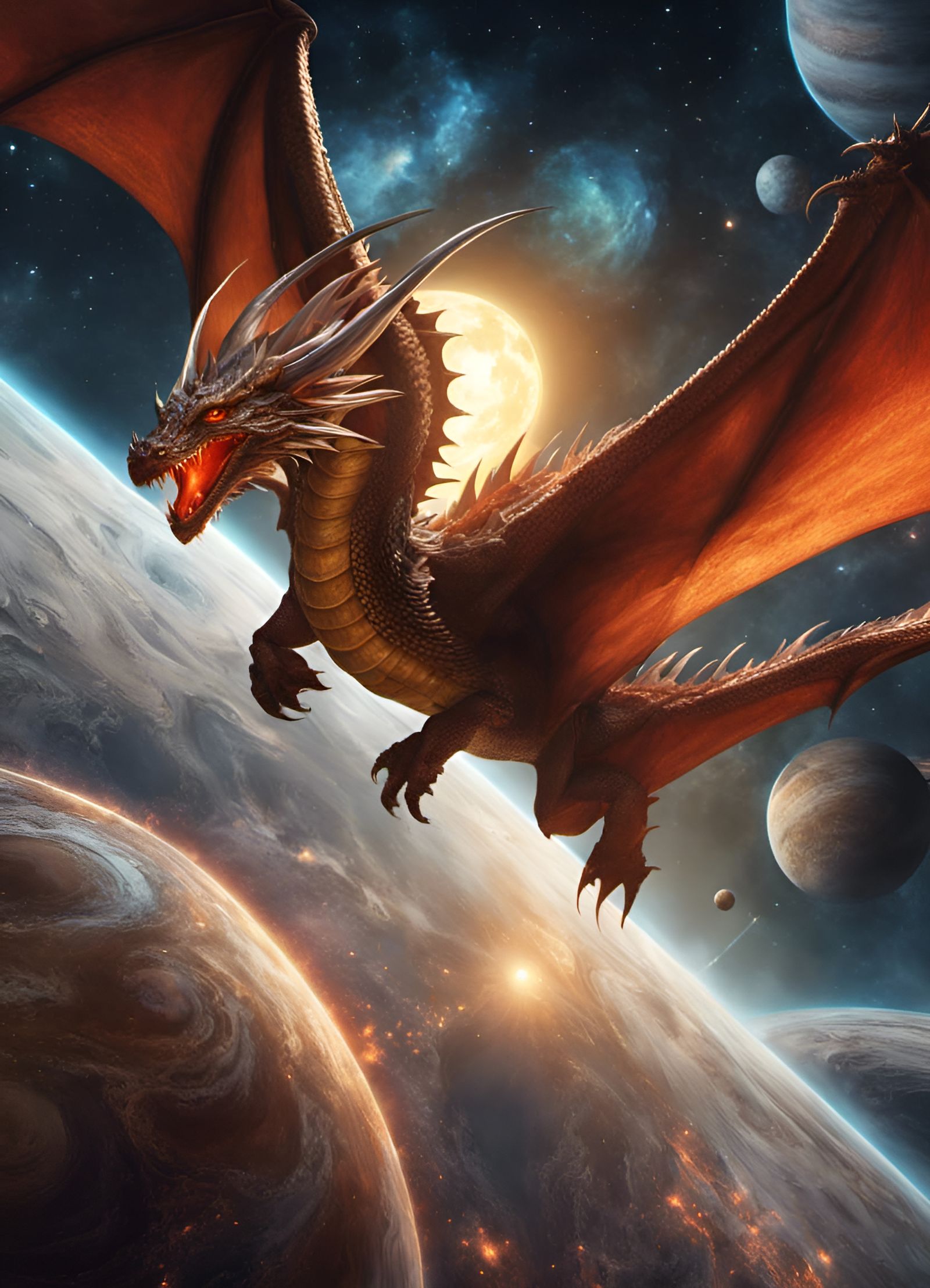 Cosmic Dragon in Solar System: Fantasy Art