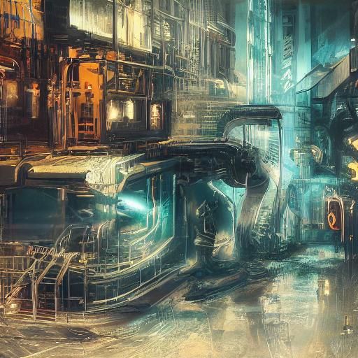 Cybernetic Fusion Concept Art in Dystopian Cityscape