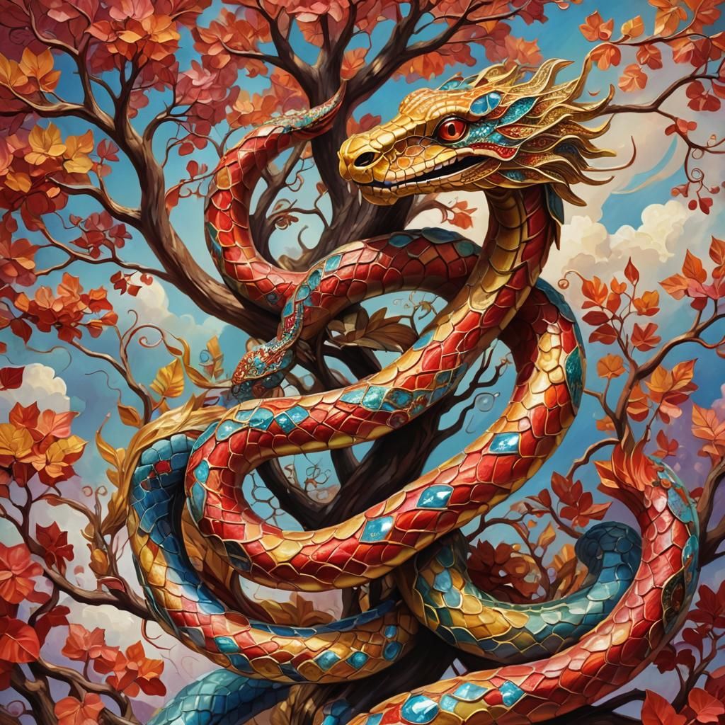 Bejeweled Serpent in Surrealist Fantasy Art