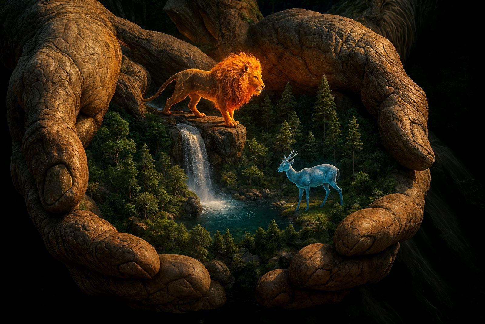 Miniature World Held in Giant Hands: Photorealistic Art