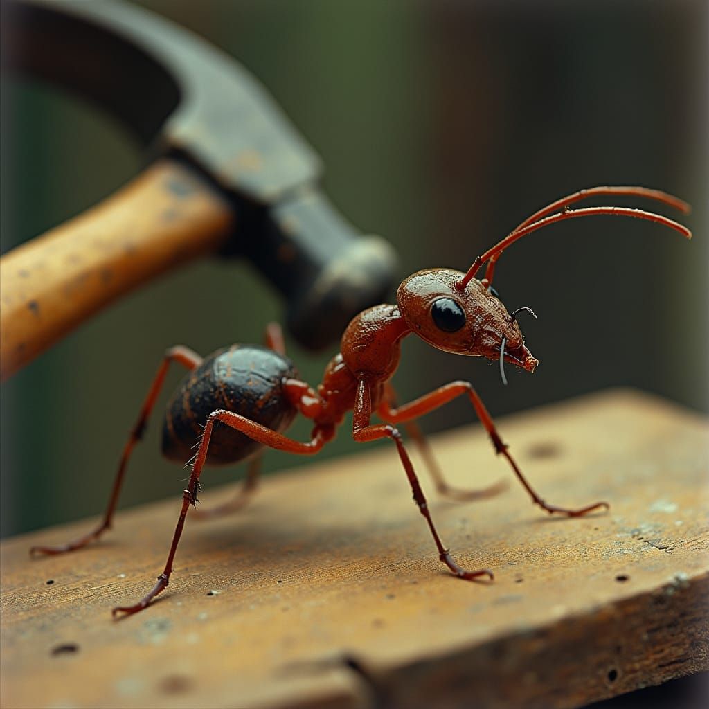 1950s Soviet Poster: Ant Nailing Wood