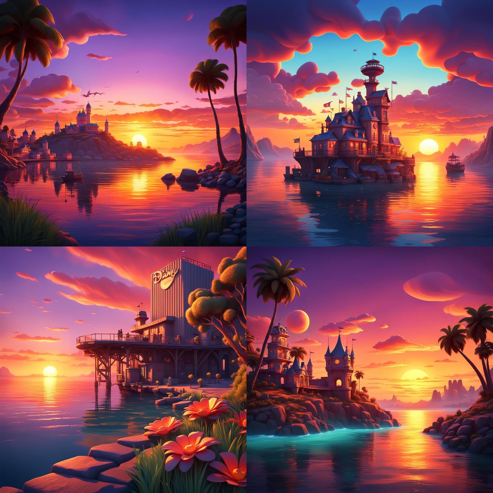 Sunset Over Bay: 3D Digital Art