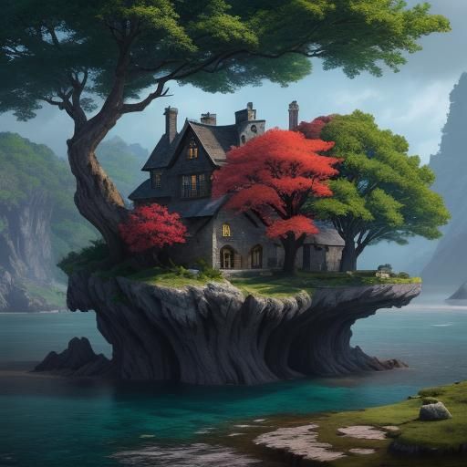 Island Stone House in Fantastical Landscape