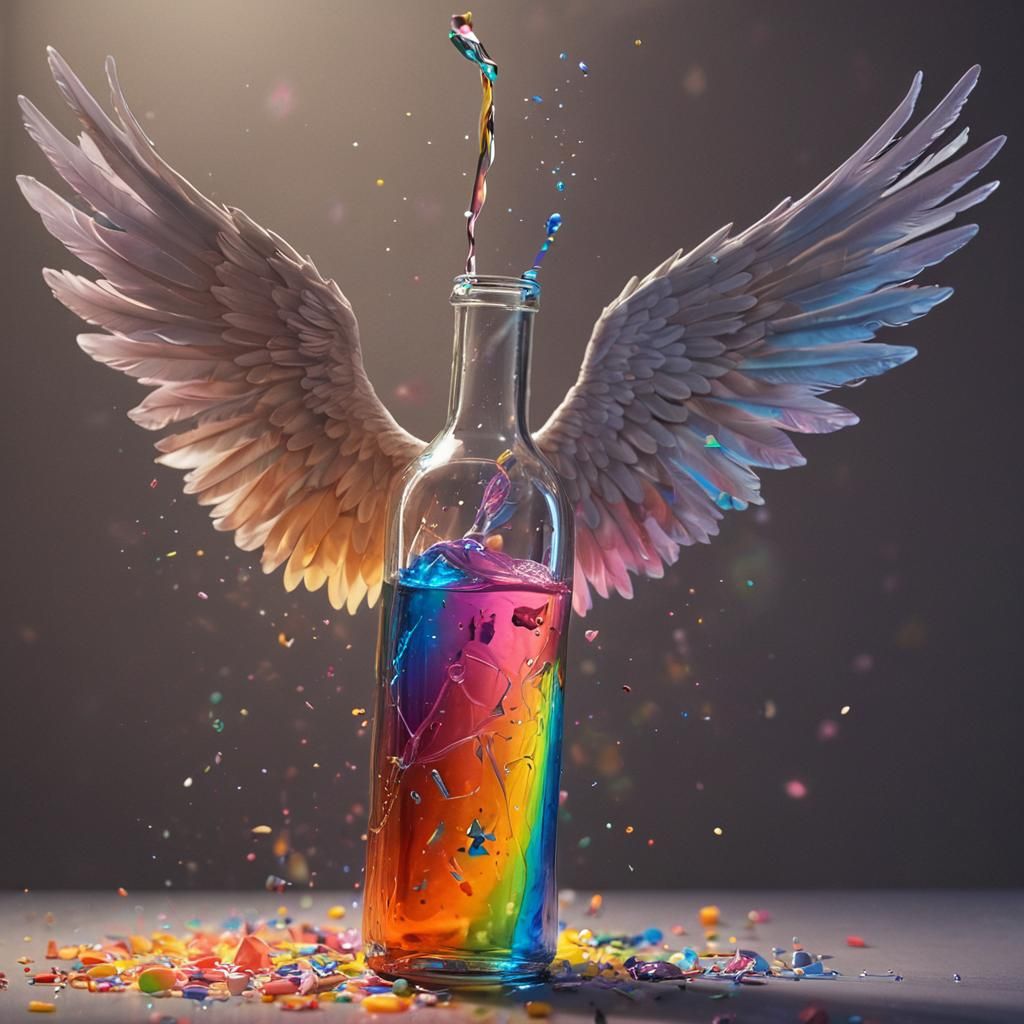 Angel Pouring Stars: Hyperrealistic Splash Art