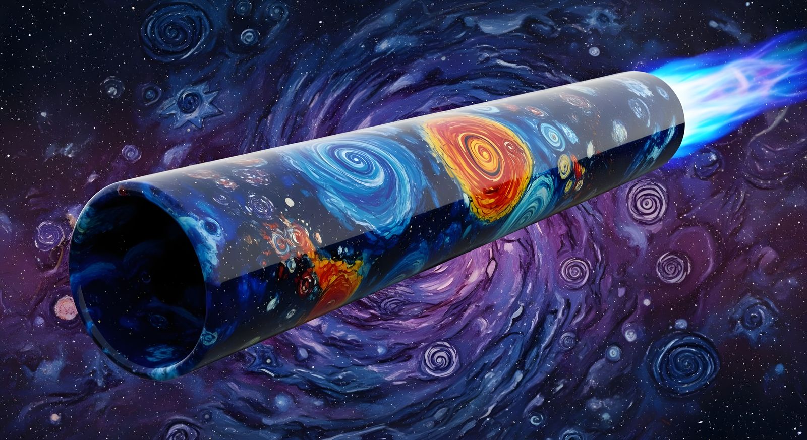 Spinning Cylinder in a Surreal Impasto Cosmos