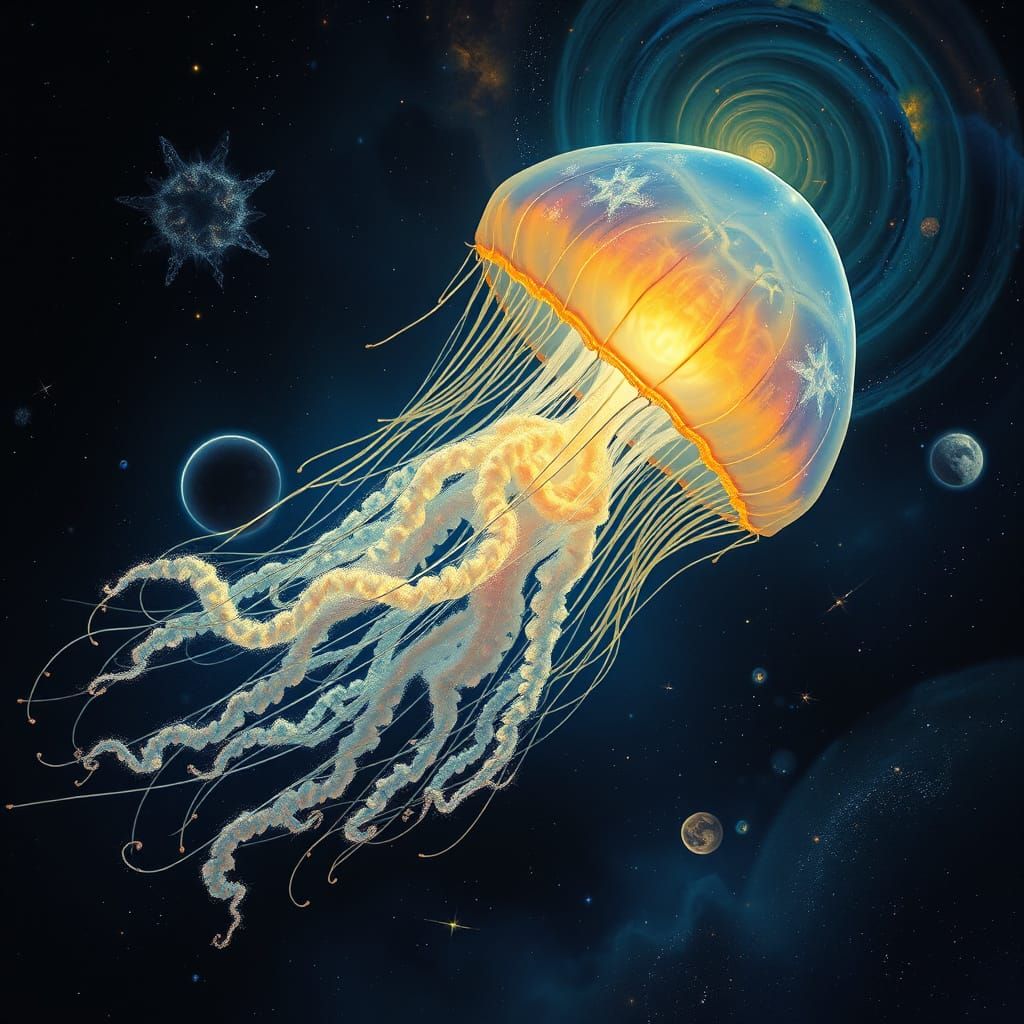 Ethereal Jellyfish in Cosmic Nebula: Surreal Space Art