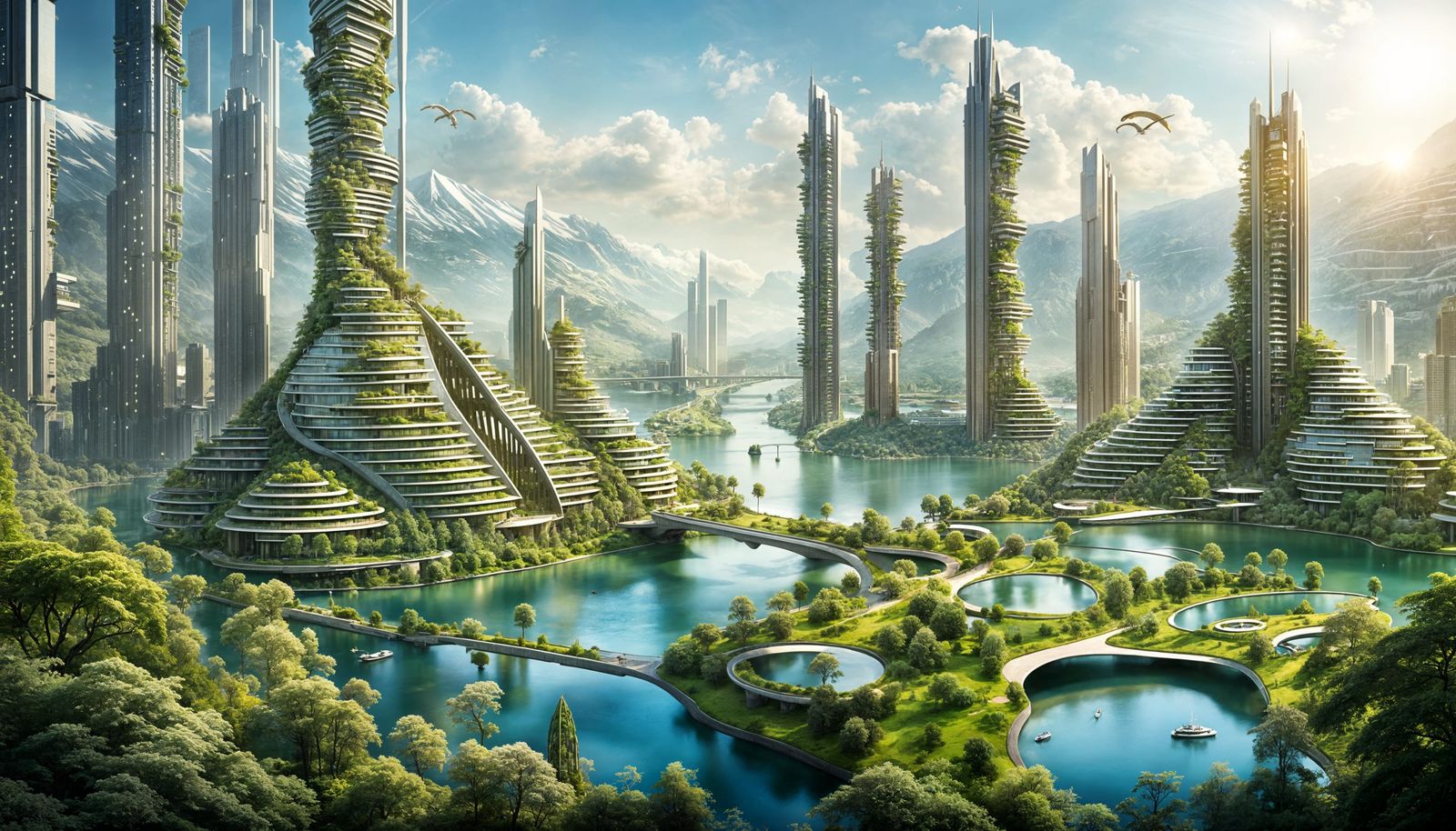 Utopian Metropolis Integrated into Valley Landscape