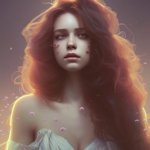 Woman Surrounded by Daisies: Hyperdetailed Portrait