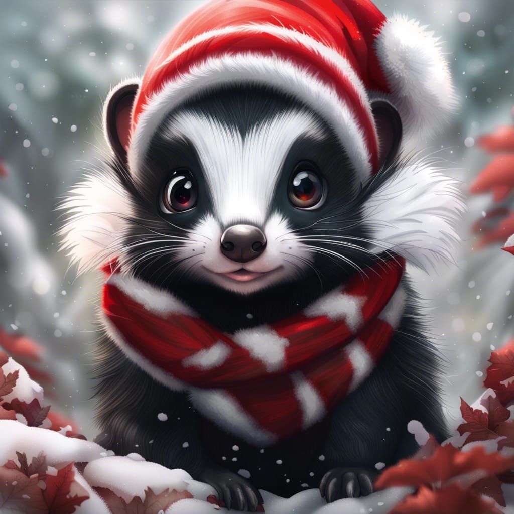 Festive Baby Skunk in Winter Wonderland
