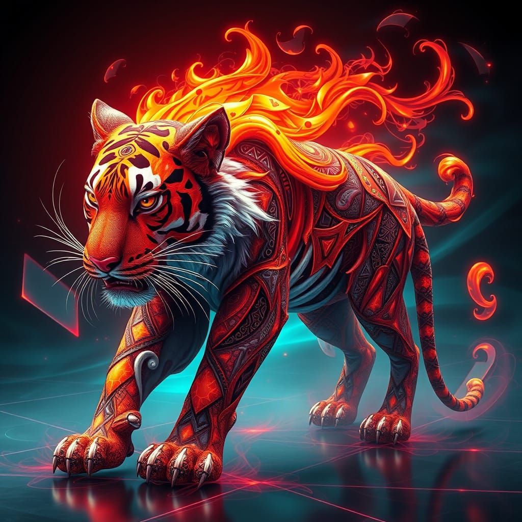 Majestic Tiger Born from Vibrant Geometric Patterns