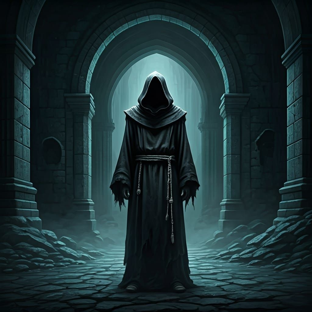 Faceless Monk in Underground Ruin: Dark Fantasy