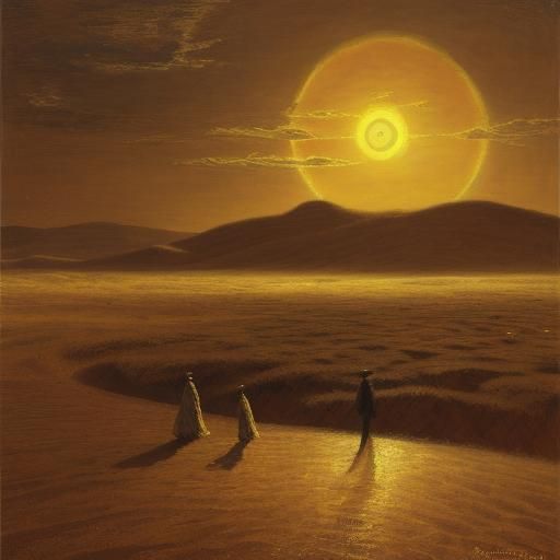 Ochre Desert Sandstorm: Impressionistic Atmospheric Landscap...