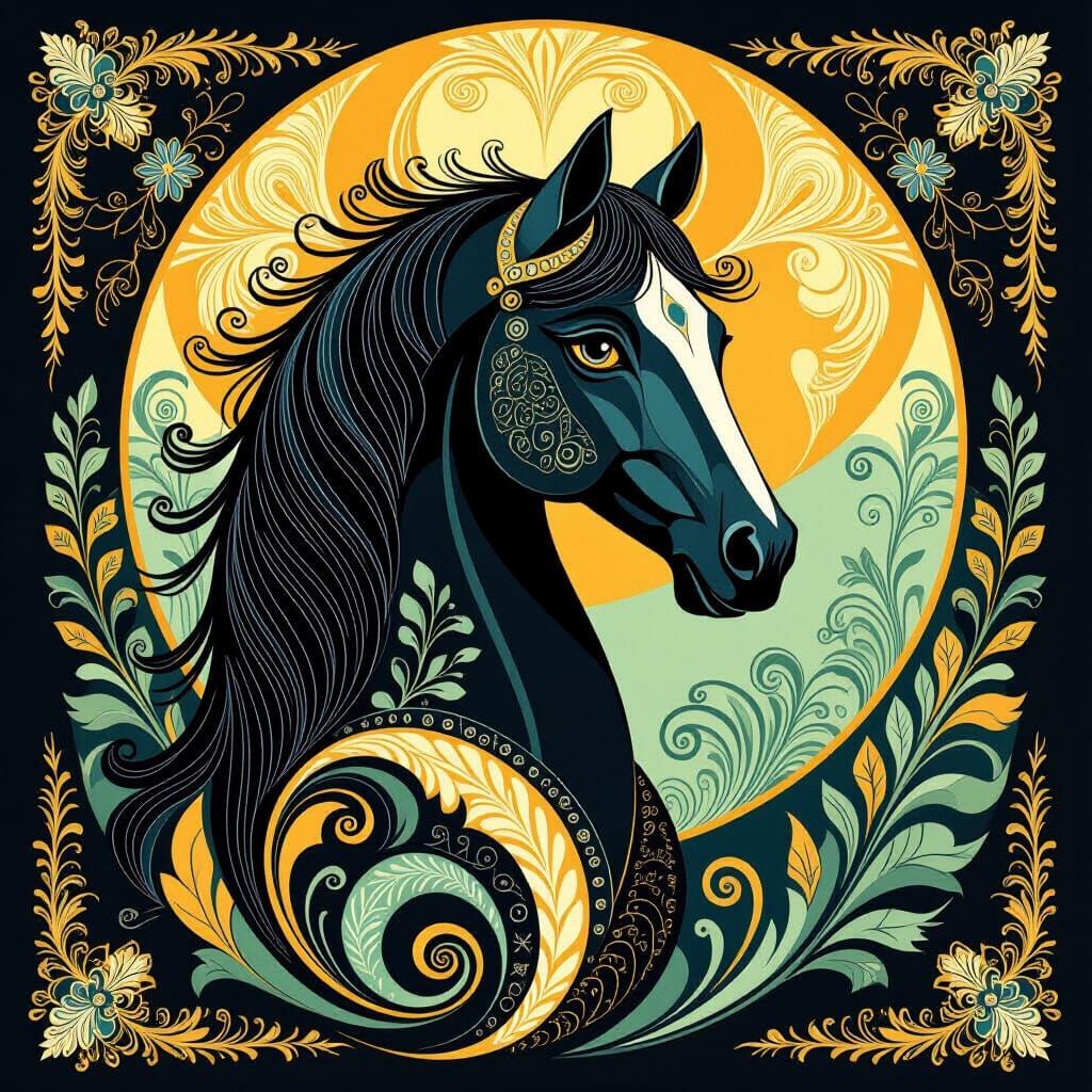 A stunning digital illustration combining Art Deco and Art N...