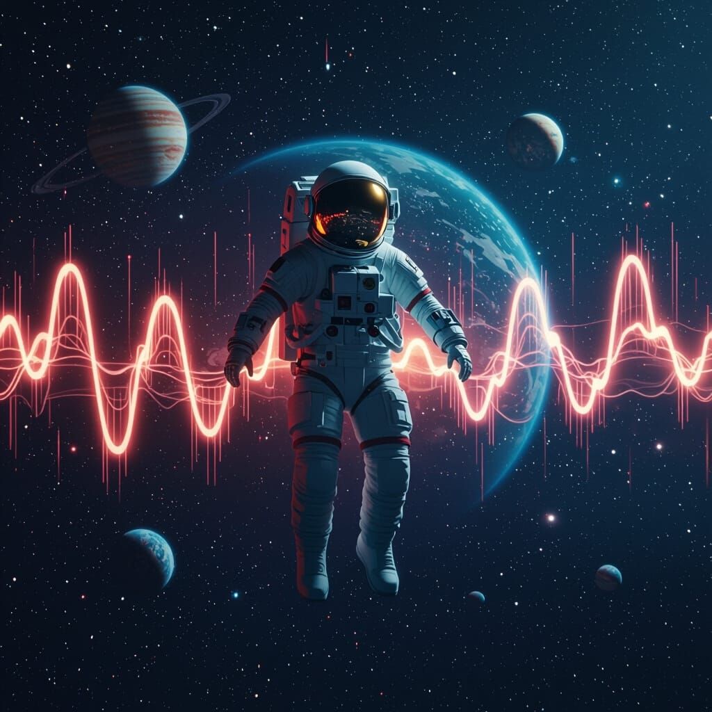 Astronaut Amidst Eerie Soundwaves in Space