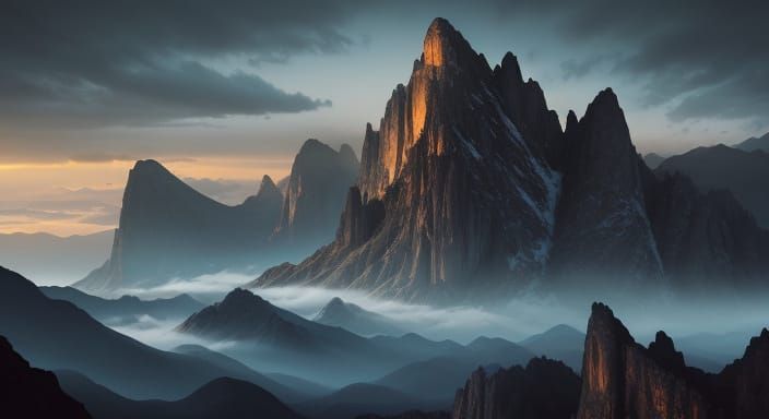 Epic Cinematic Mountain Landscape at Golden Hour