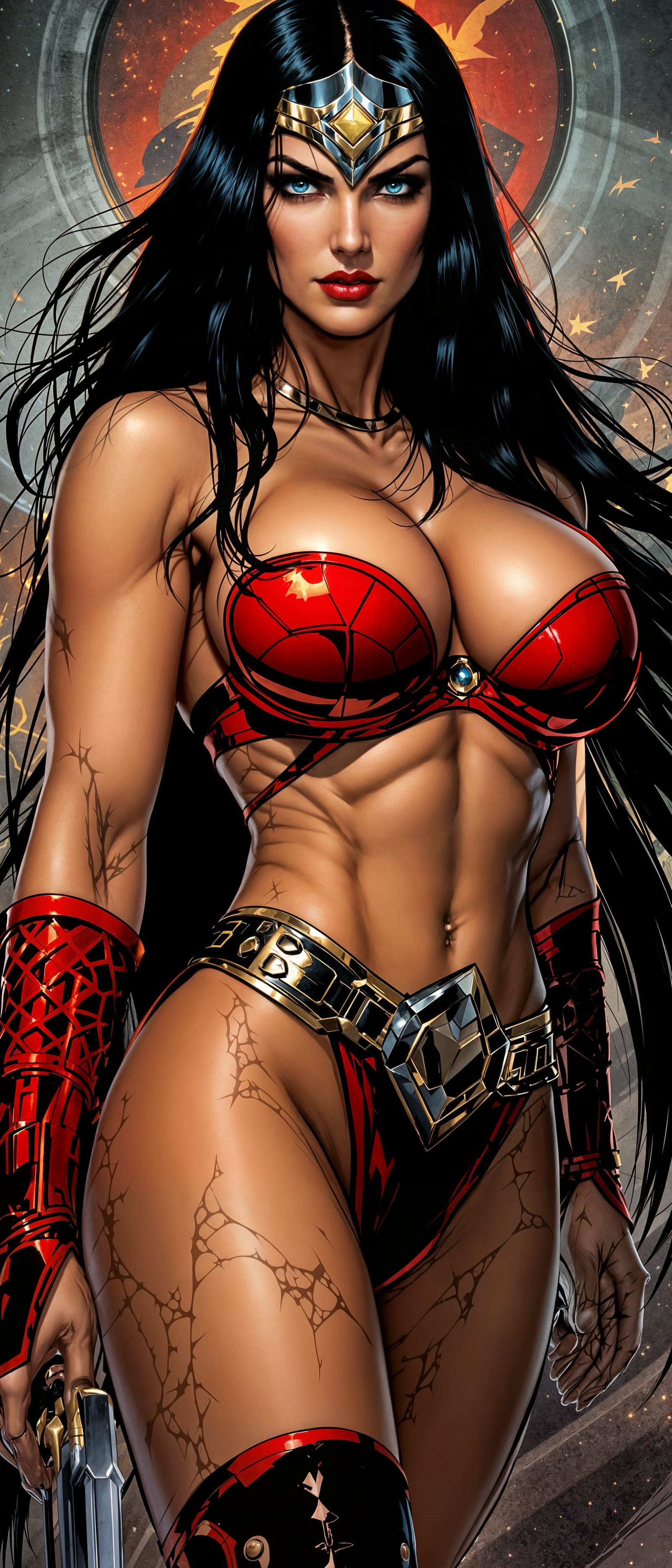 Amazonian Warrior Woman in Red Bikini Armor