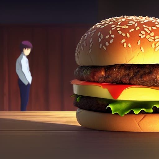Anime Style Character Eating Burger