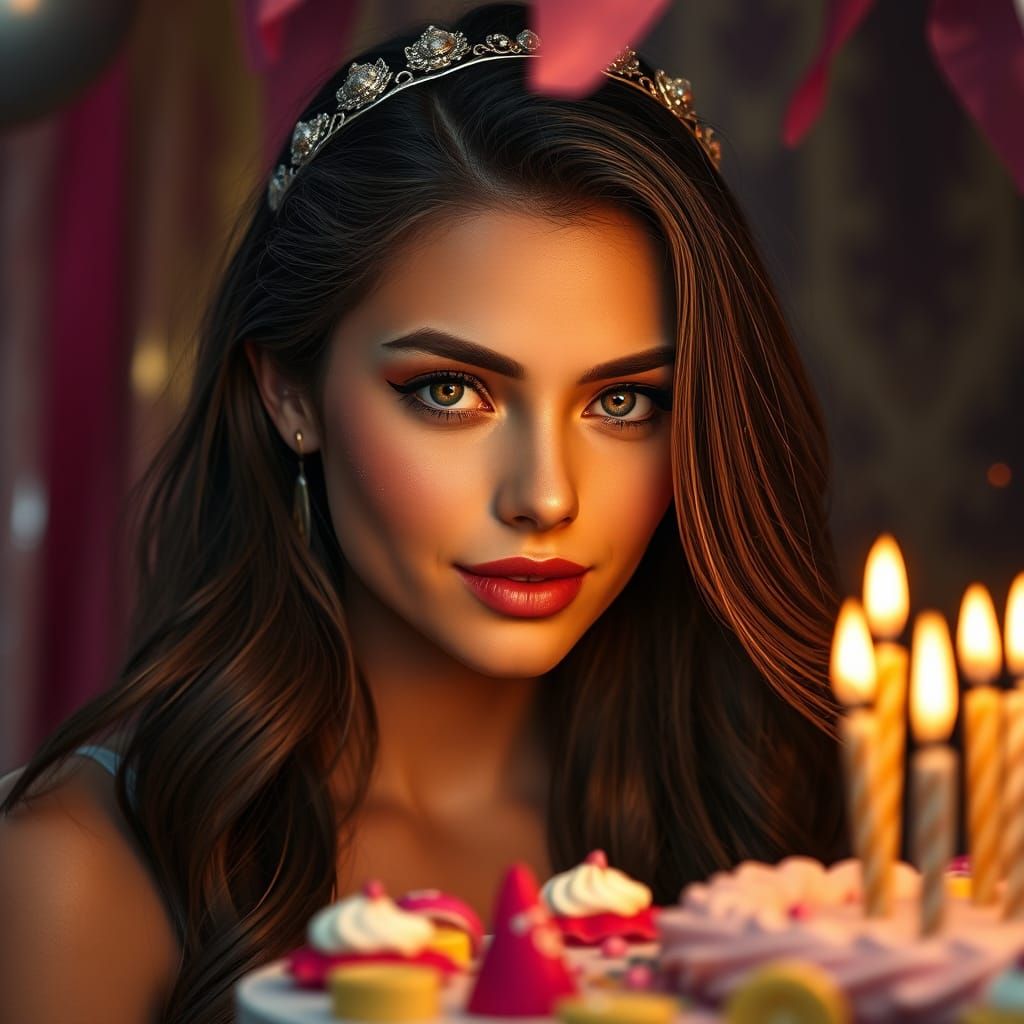 Glamorous Birthday Goddess with Enchanted Cake