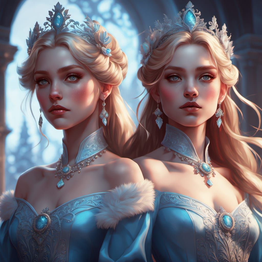 Regal Twin Princesses in Icy Elegance