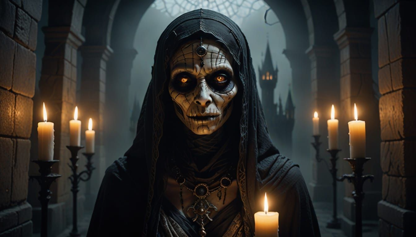 Gothic Mummy in Dimly Lit Castle