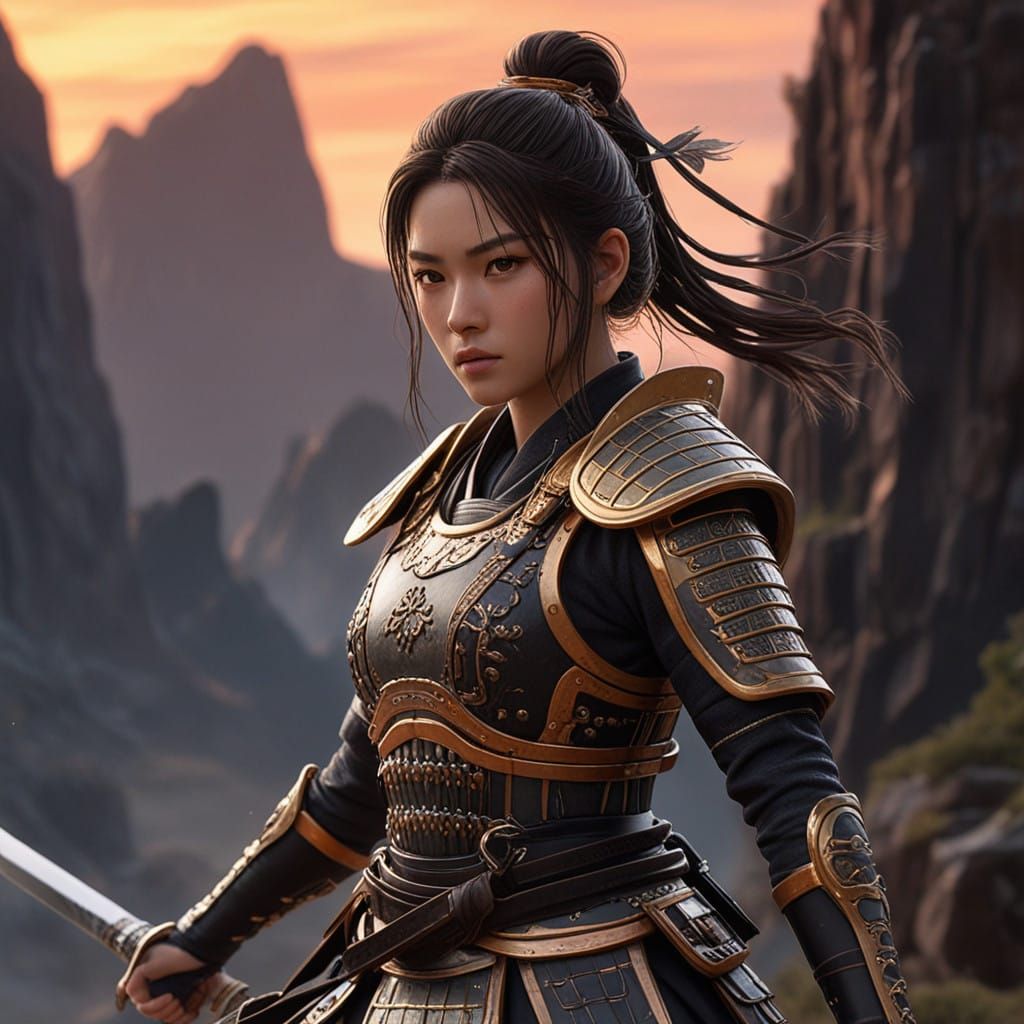 Stunning Samurai Warrior in Action Pose, Hyper-Realistic 3D...