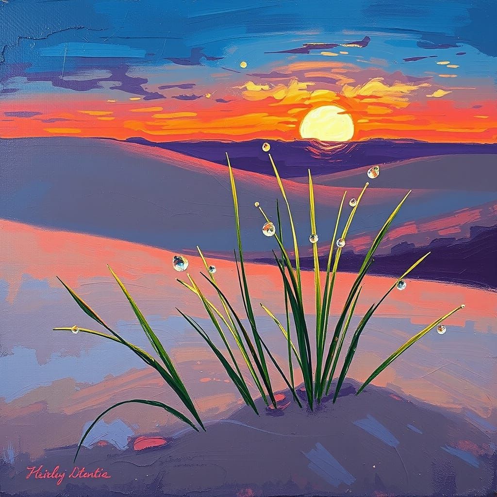 Expressionist Desert Dew Close-Up at Dawn