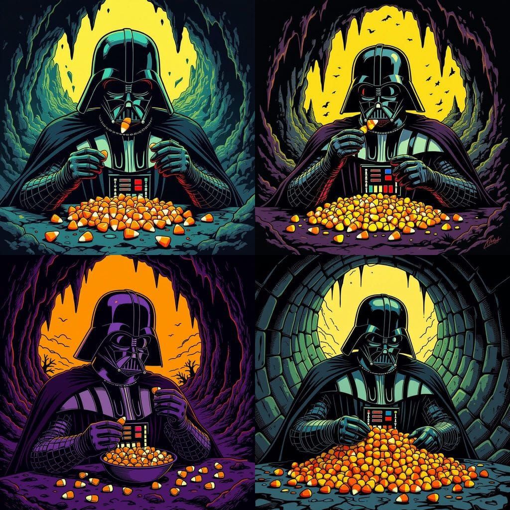 Darth Vader Enjoys Candy Corn in Tim Burton Style