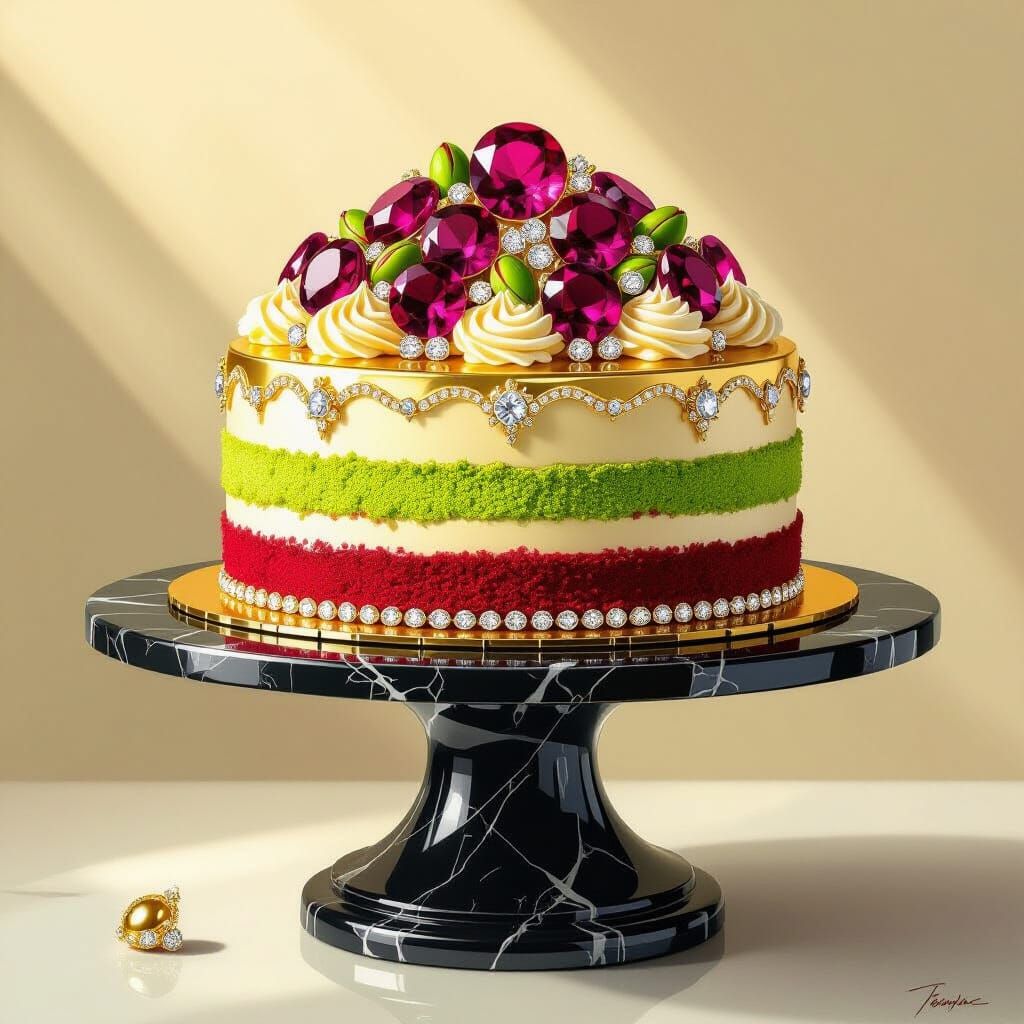 Gemstone Cake: A Digital Art Nouveau Dessert