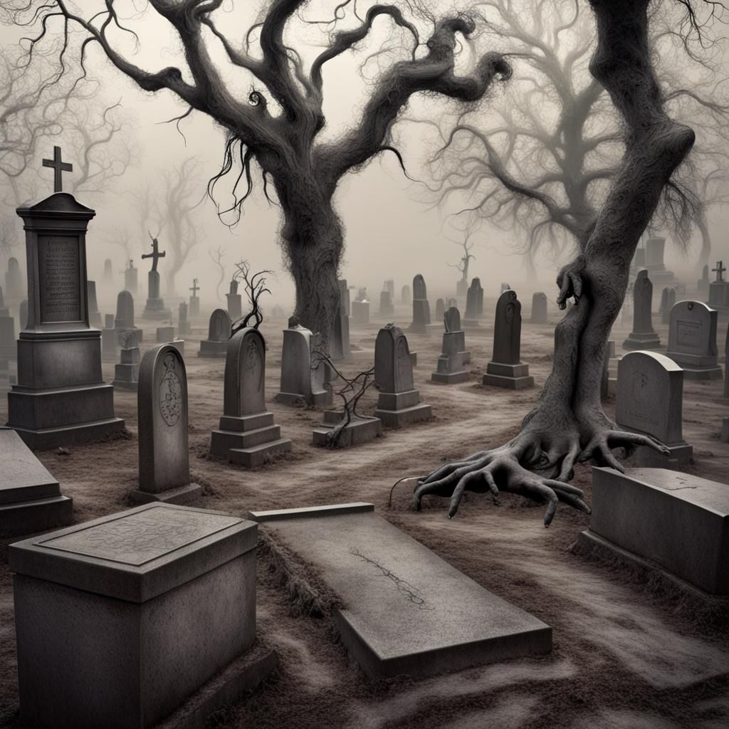 Eerie Graveyard Scene Inspired by Tim Burton