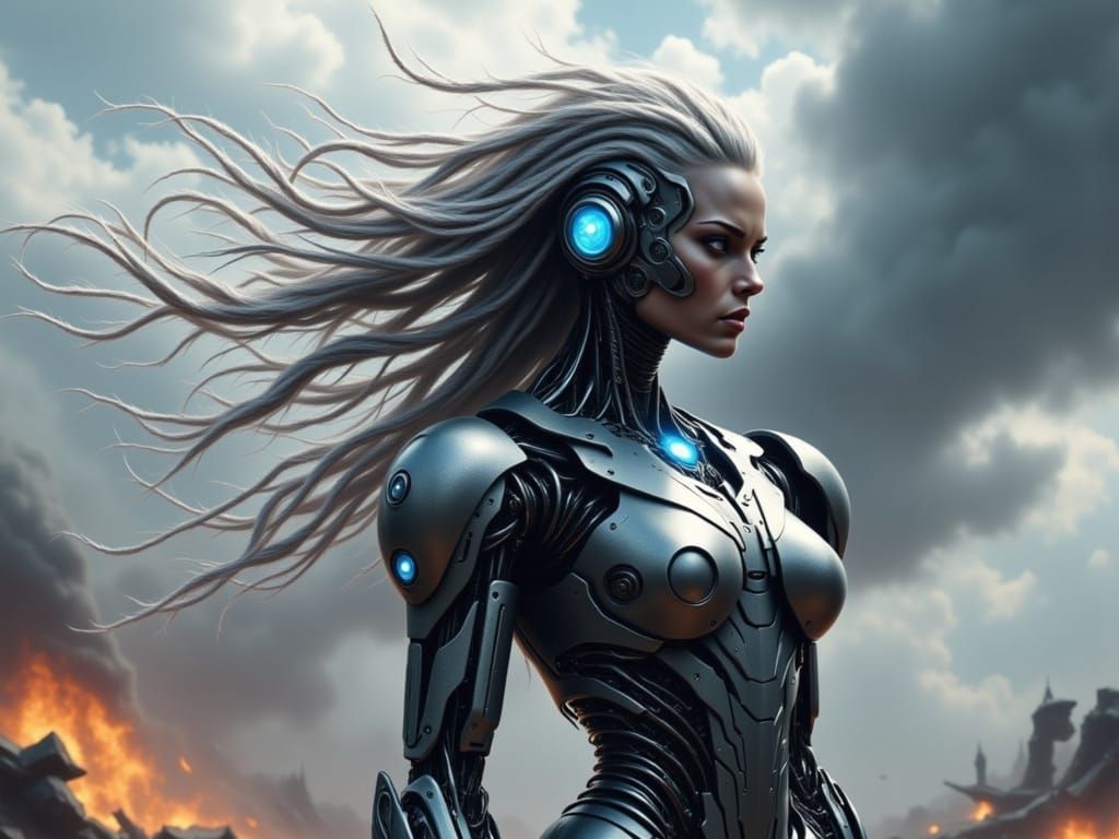 Cyborg Super Soldier Raiden in Turbulent Battle Landscape