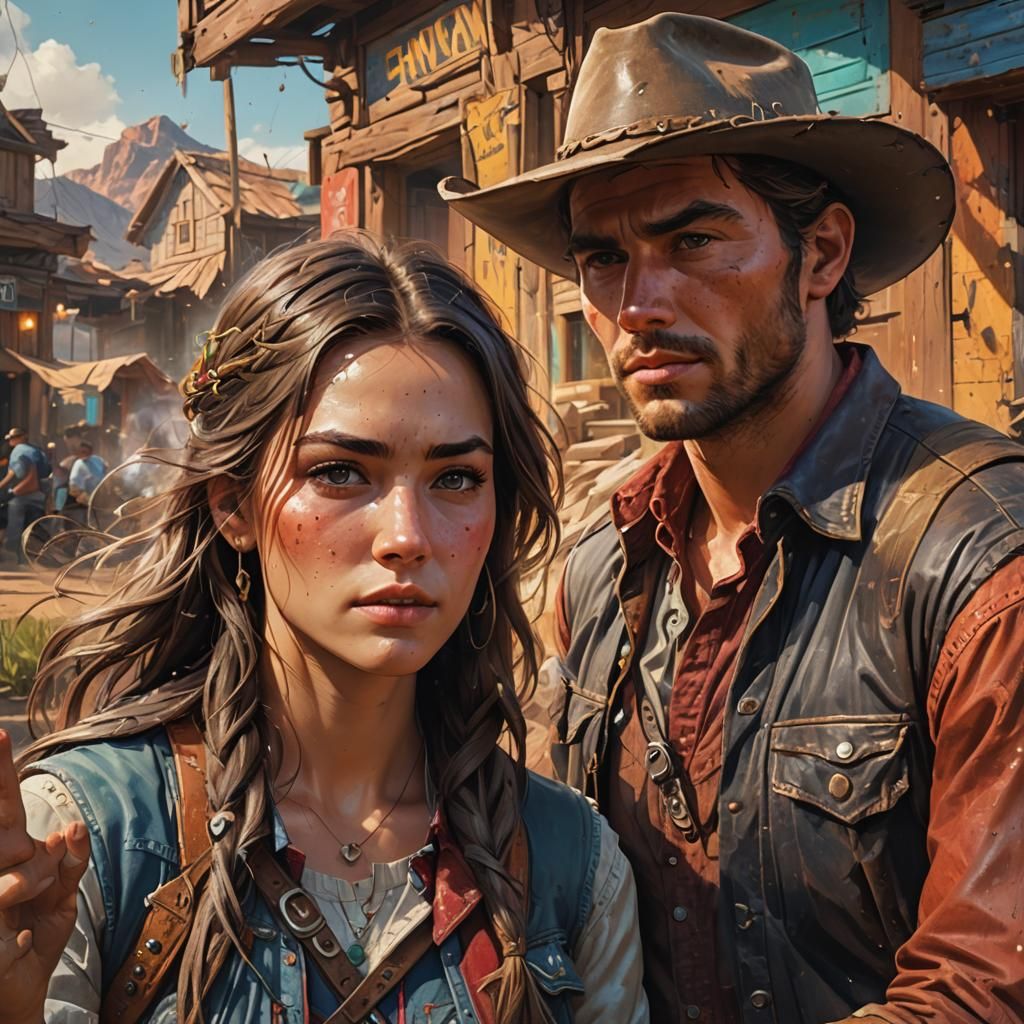 Hyperrealistic Western Portrait with Detailed Background