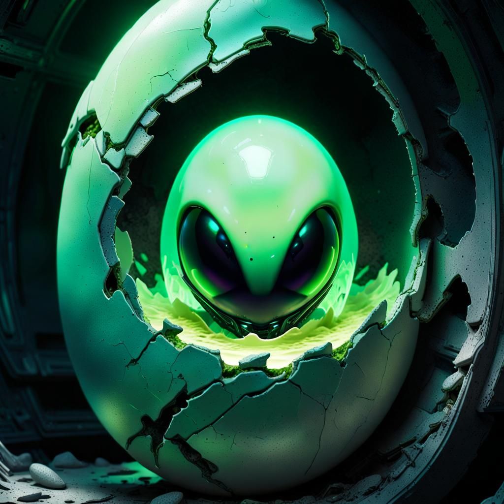 Alien Emerges from Egg in Abandoned Spaceship