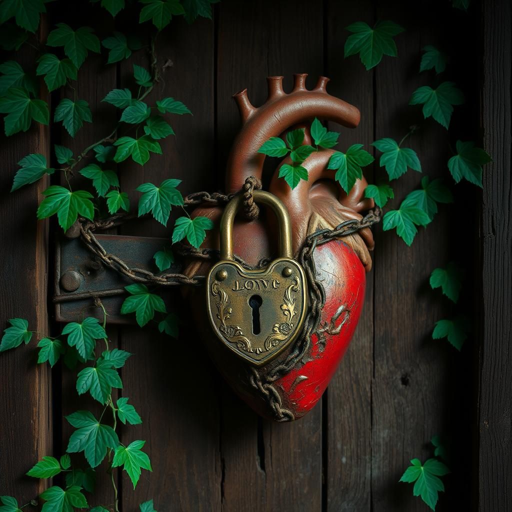 Heart's Door: Thorny Vines and Antique Lock
