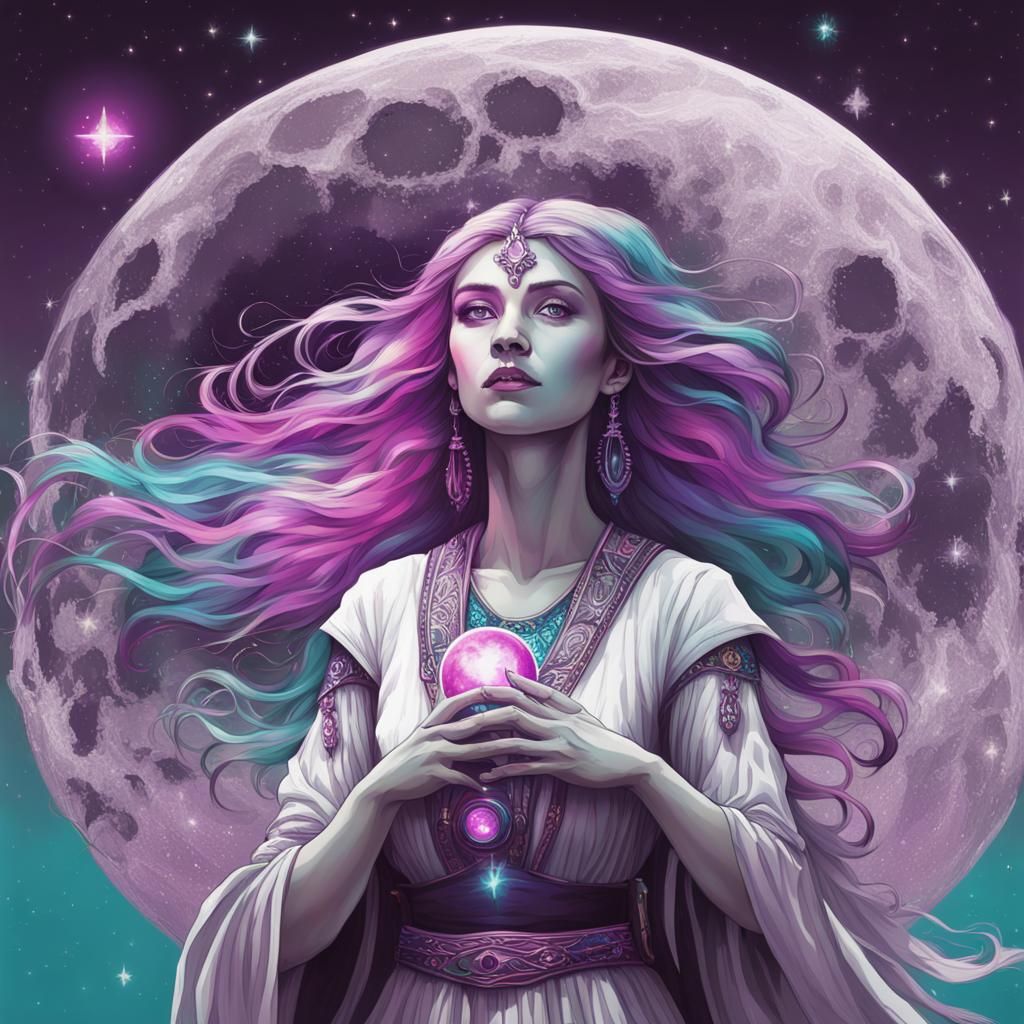 Celestial Sorceress with Stardust and Moon Aura