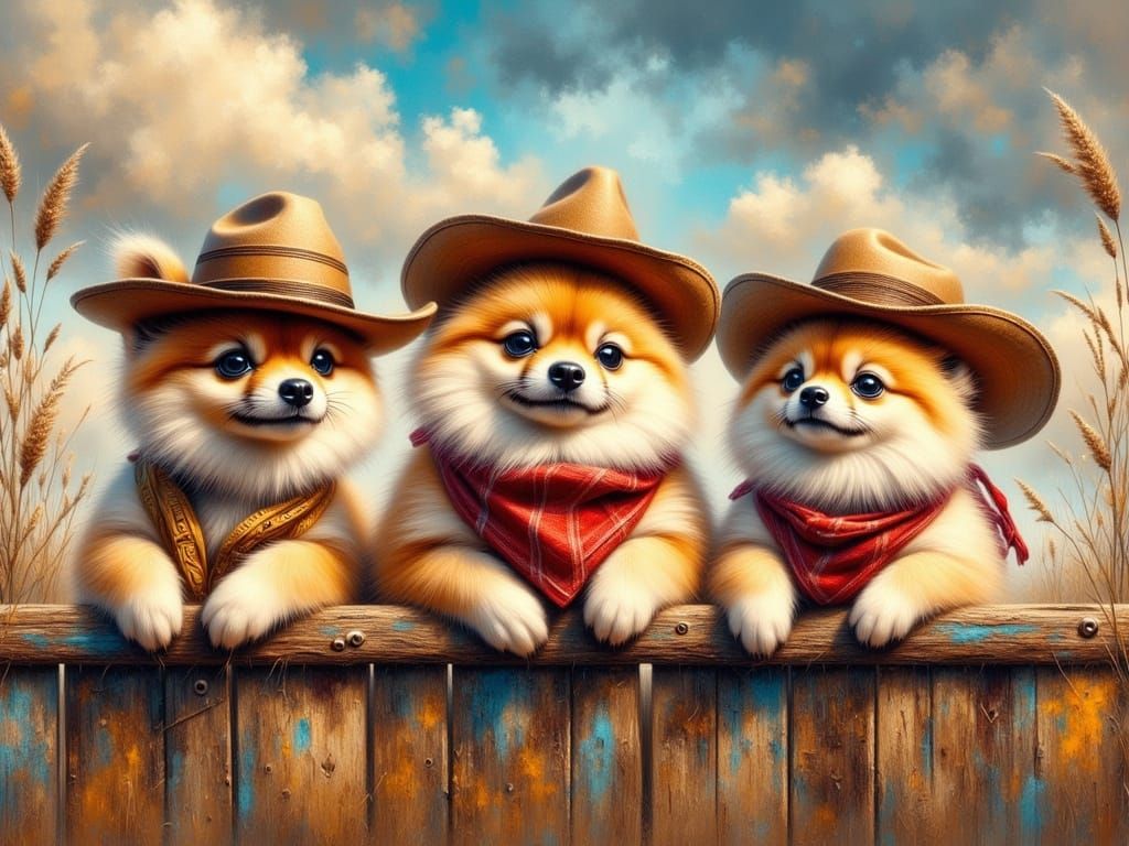 Pomeranian Cowboys on the Picket Fence: Splash Art