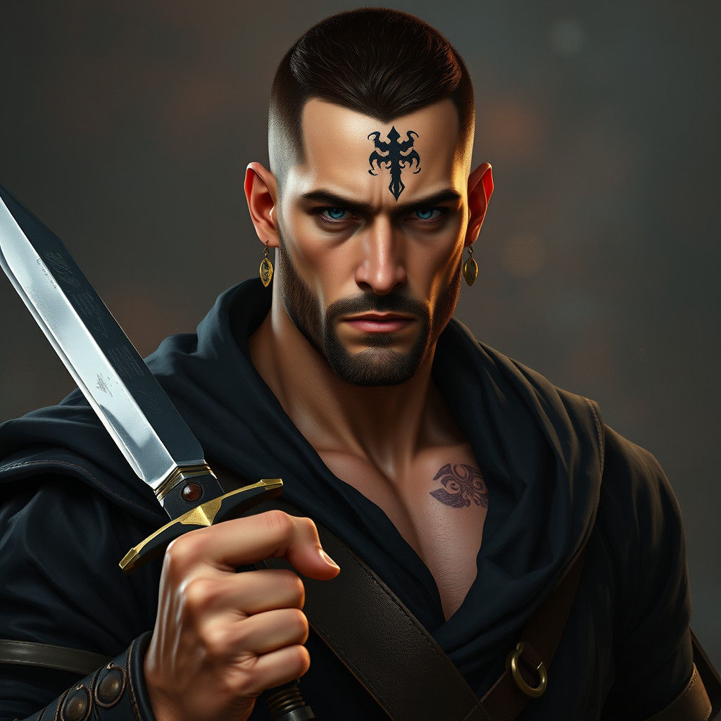 Warrior God with Knife, Photorealistic Fantasy Art