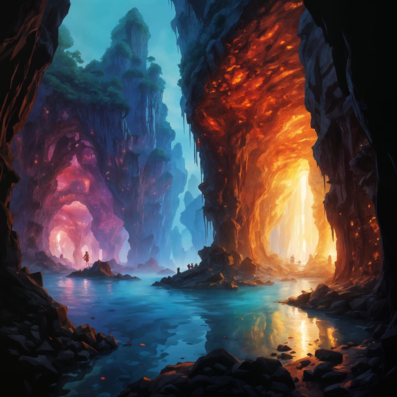 Shimmering Multicolored Crystal Cave: A Fairytale Scene