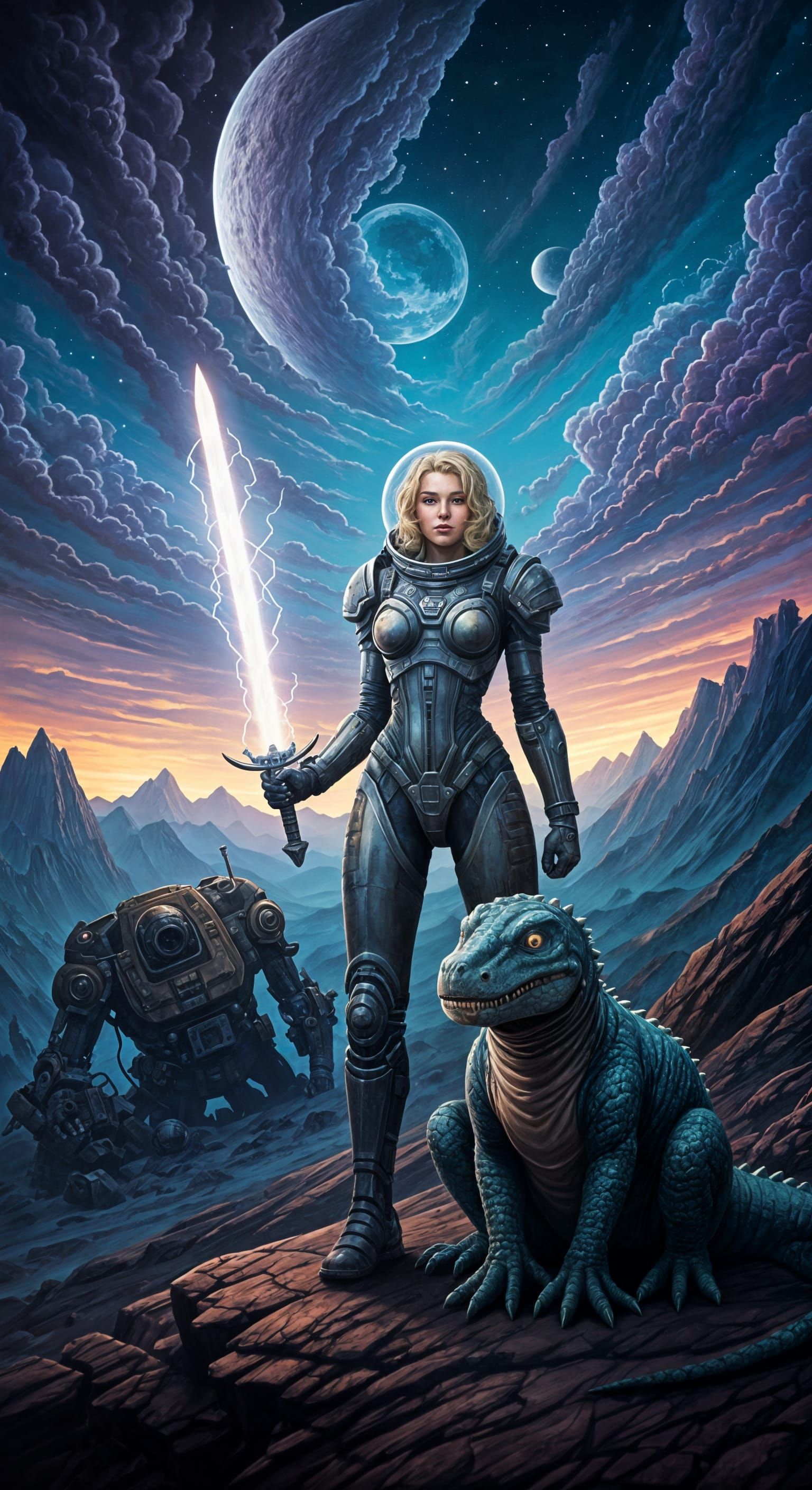 A Galactic Art Deco Warrior Emerges on Alien Terrain