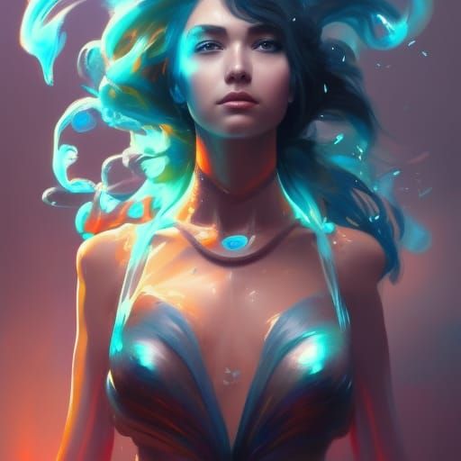 Water Hair Portrait in Digital Art Style