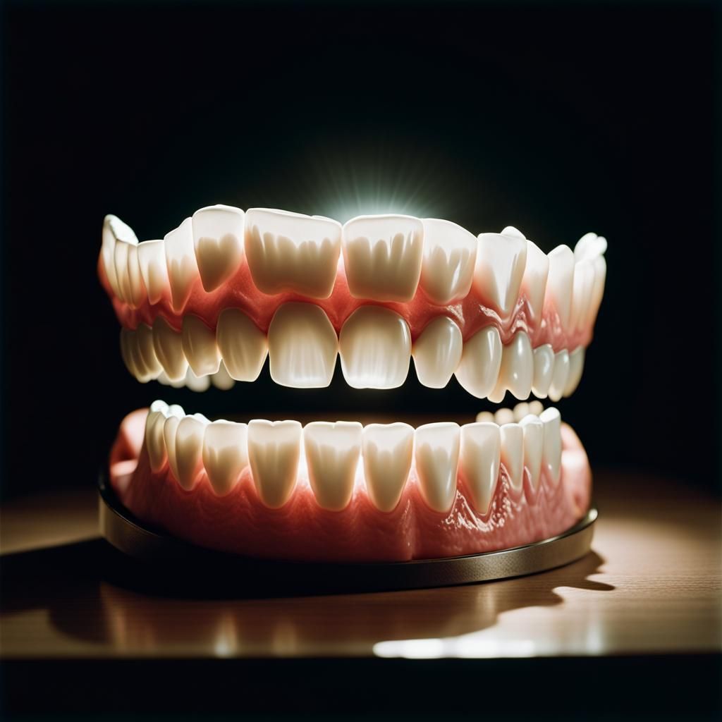 Glowing Dentures in Dramatic Black and White