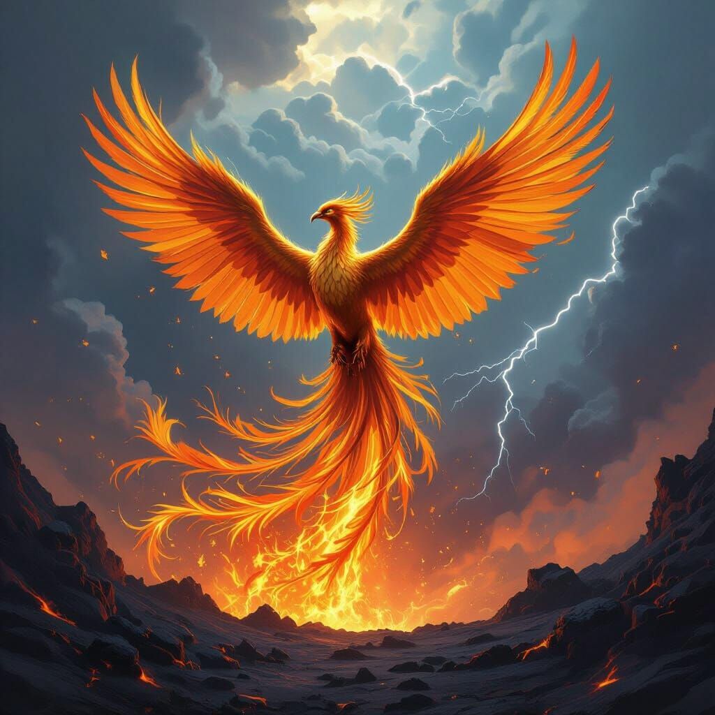 Majestic Phoenix Rises From Volcanic Caldera in Fantasy Art ...