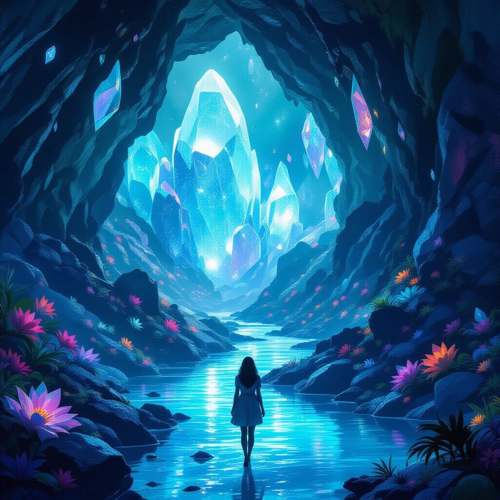 Bioluminescent Cavern Exploration as Digital Art