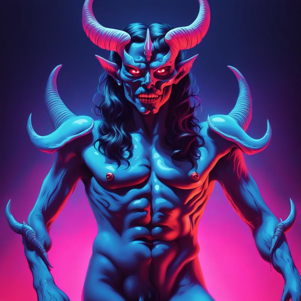 Synthwave Demon in Retro 70s Style